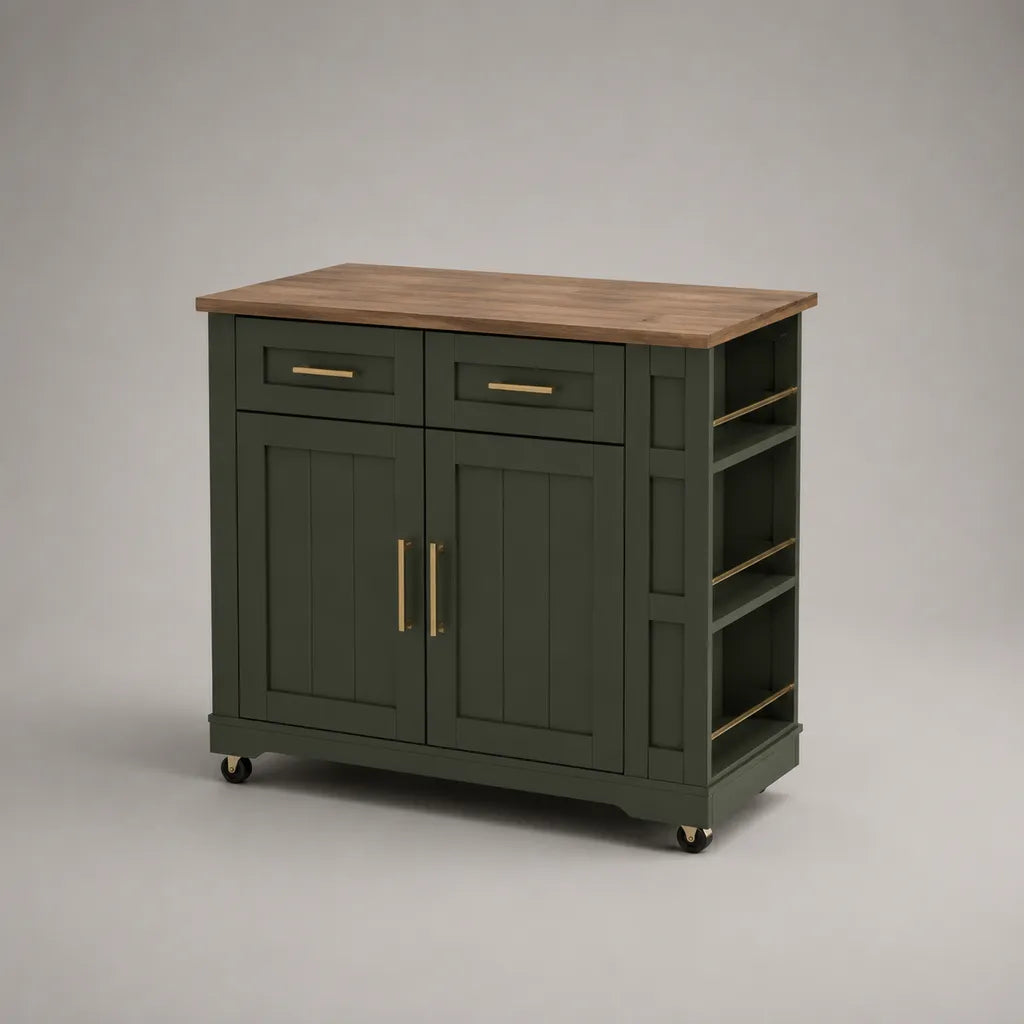 Küchen-Sideboard auf Rollen aus MDF und Spanplatte, Dunkelgrün/Naturbr – Lightgroveliving