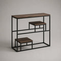 Konsolentisch aus MDF und Stahl mit 3 Ablagen, Dunkelbraun/Schwarz, 100 × 30 × 90 cm