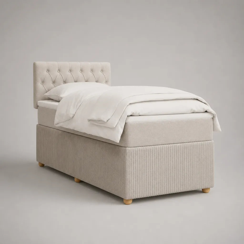 Boxspringbett 90 x 200 cm mit Matratze und gepolstertem Kopfteil, Polyester, Beige