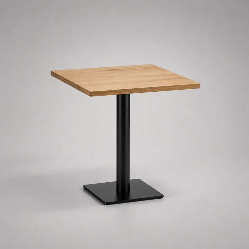 Quadratischer Esstisch aus Eichenfurnier und pulverbeschichtetem Stahl, Natur/Schwarz, 70 × 70 × 75 cm