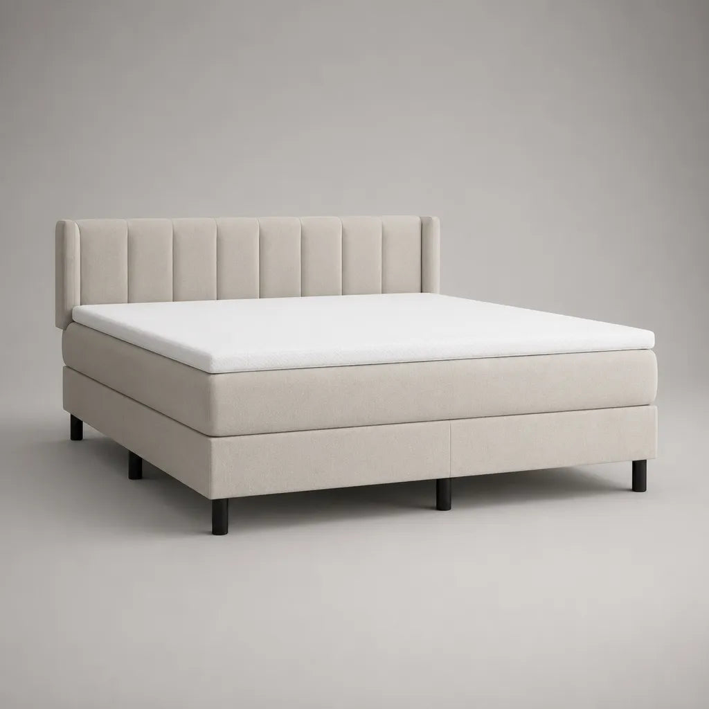 Boxspringbett-Garnitur 180 × 200 cm mit Taschenfederkernmatratze, Topper und Polyesterbezug, Beige