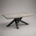 Rechteckiger Esstisch aus MDF und Stahl, Betongrau/Schwarz, 160 × 90 × 75 cm