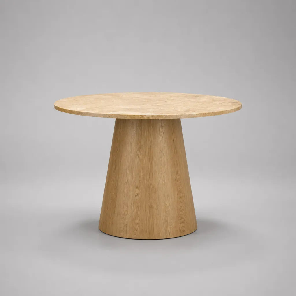 Runder Esstisch aus Eichenfurnier auf MDF mit Säulenfuß, Natur, Ø 110 × H 75 cm