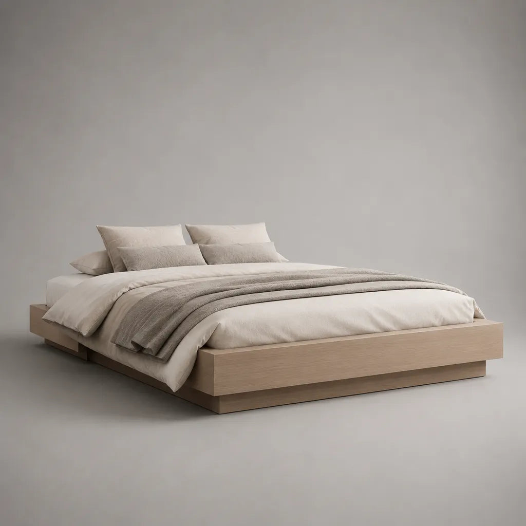 Futonbett-Bettgestell aus Holz mit Eichenfurnier, Liegefläche 180 × 200 cm, Hellbraun