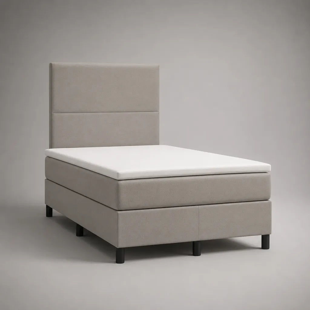Boxspringbett-Komplettset mit Taschenfederkern, Polyesterbezug und Topper, Beige, 120 × 200 cm