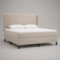 Polsterbett Doppelbett mit Polyesterbezug und gepolstertem Kopfteil, Beige, Liegefläche 160 × 200 cm