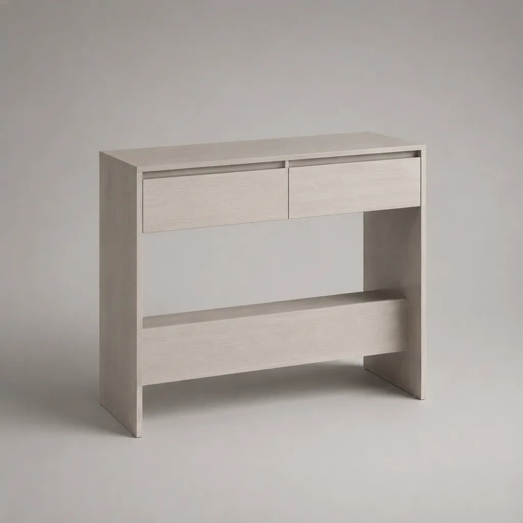 Konsolentisch aus MDF und Spanplatte mit 2 Schubladen und Ablage, Weiß/Eiche hell, 100 × 35 × 90 cm