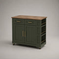 Küchen-Sideboard auf Rollen aus MDF und Spanplatte, Dunkelgrün/Naturbraun, 100 × 45 × 90 cm