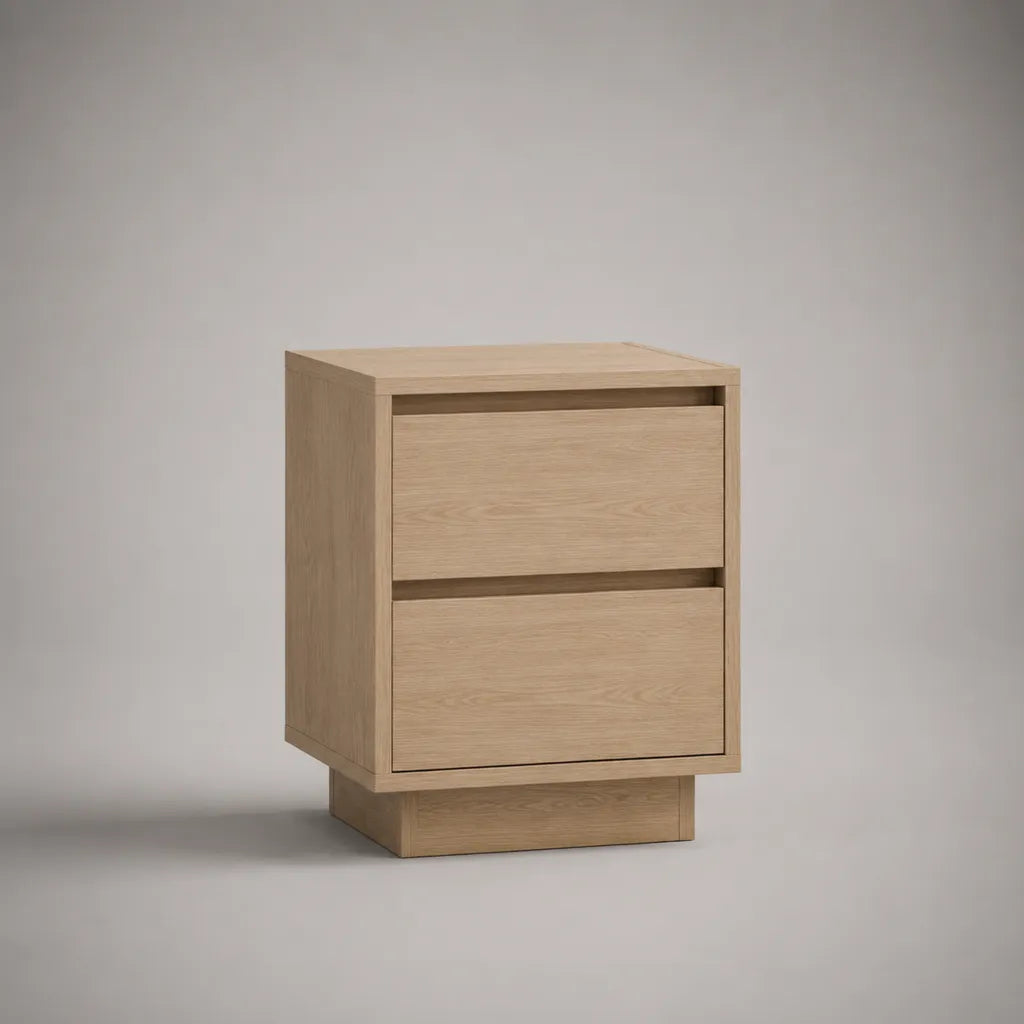 Nachttisch aus MDF mit Eichenfurnier, 2 Schubladen, Naturbeige/Hellbraun, 45 × 40 × 60 cm