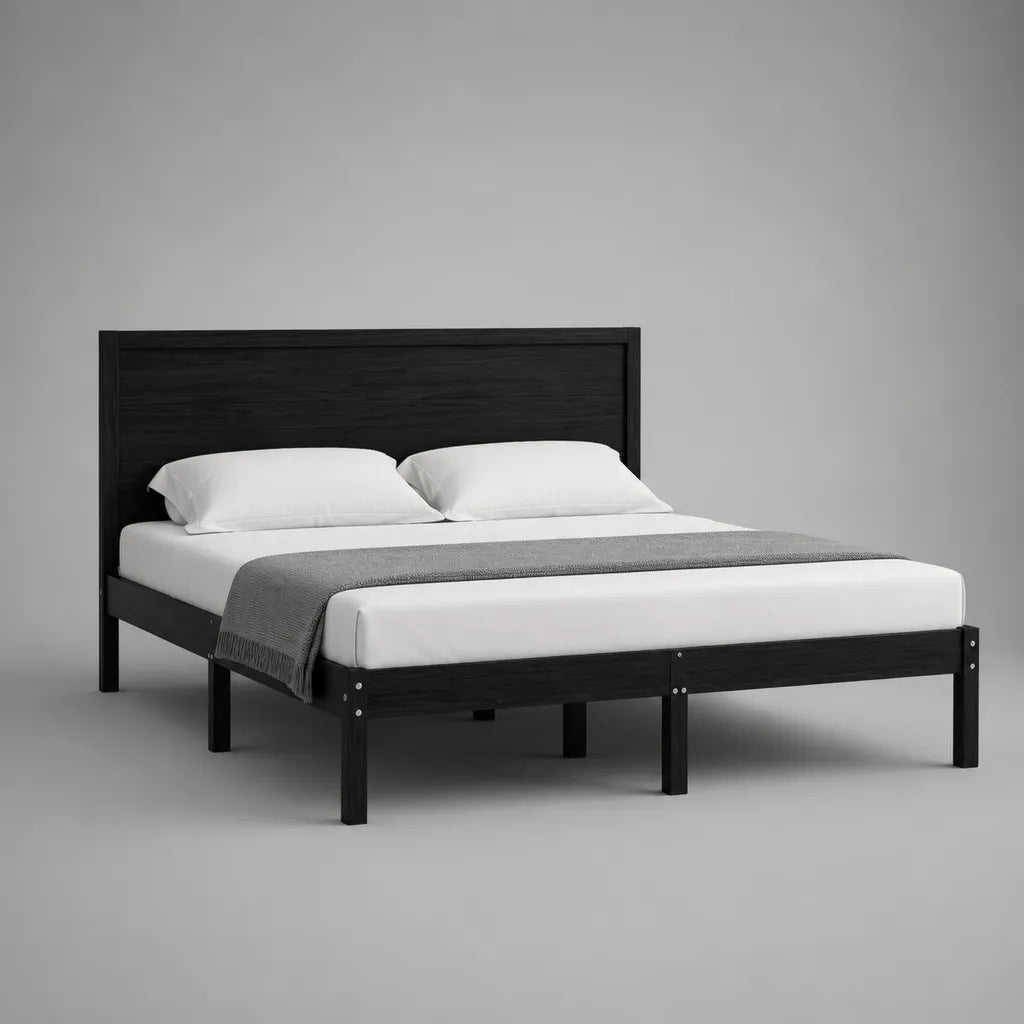 Doppelbett-Bettgestell 160 × 200 cm aus massivem Kiefernholz, rechteckig, Schwarz