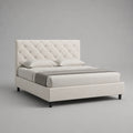 Polsterbett Doppelbett mit Knopfheftung und Polyesterbezug, Cremeweiß/Schwarz, Liegefläche 160 × 200 cm, Außenmaß 214 × 171 × 112 cm
