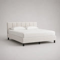 Doppel-Polsterbett mit Kopfteil, Polyester, Cremeweiß/Schwarz, Liegefläche 180 × 200 cm, Außenmaß 190 × 215 × 105 cm